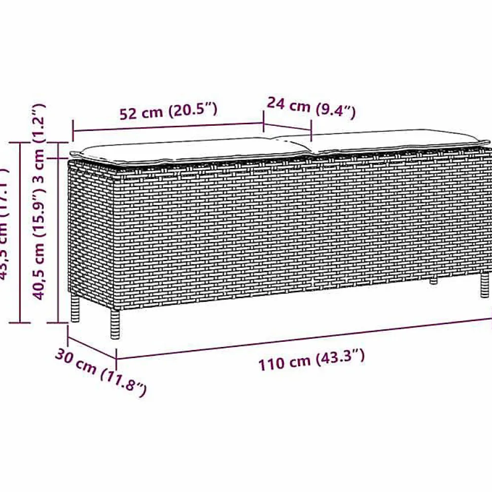 Banc de jardin avec coussin noir 110x30x40,5 cm résine tressée vidaXL