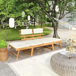 Banc de jardin avec coussins 2-en-1 - Bois - 190 x 68 x 74 cm