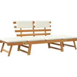 Banc de jardin avec coussins 2-en-1 - Bois - 190 x 68 x 74 cm