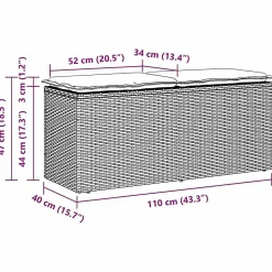 Banc de jardin avec coussin beige 110x40x44 cm résine tressée vidaXL
