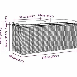 Banc de jardin avec coussin beige 110x40x44 cm résine tressée vidaXL