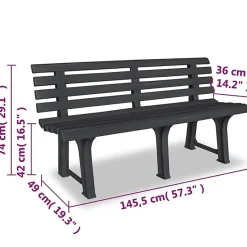 Banc de jardin en PVC - Vidaxl - 145.5 x 49 x 74 cm - Gris - Extérieur
