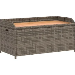 Banc de rangement gris résine tressée et bois d'acacia vidaXL