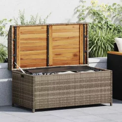 Banc de rangement gris résine tressée et bois d'acacia vidaXL