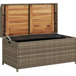 Banc de rangement gris résine tressée et bois d'acacia vidaXL