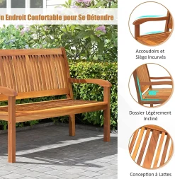 Banc d'Extérieur en Bois d'Acacia,avec Dossier en Form d'Arc et Accoudoirs Courbés, Meuble de Terrasse Balcon Patio Intérieur