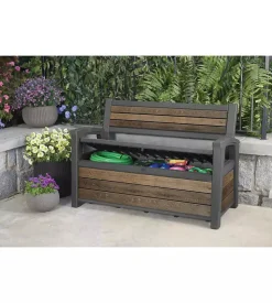 Banc d'extérieur Otto Walnut avec coffre de rangement en résine coloris noyer 227L Keter
