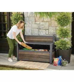 Banc d'extérieur Otto Walnut avec coffre de rangement en résine coloris noyer 227L Keter