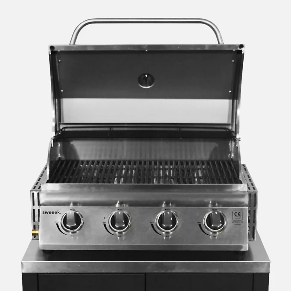 Barbecue à gaz avec 4 brûleurs à poser avec récupérateur de graisse