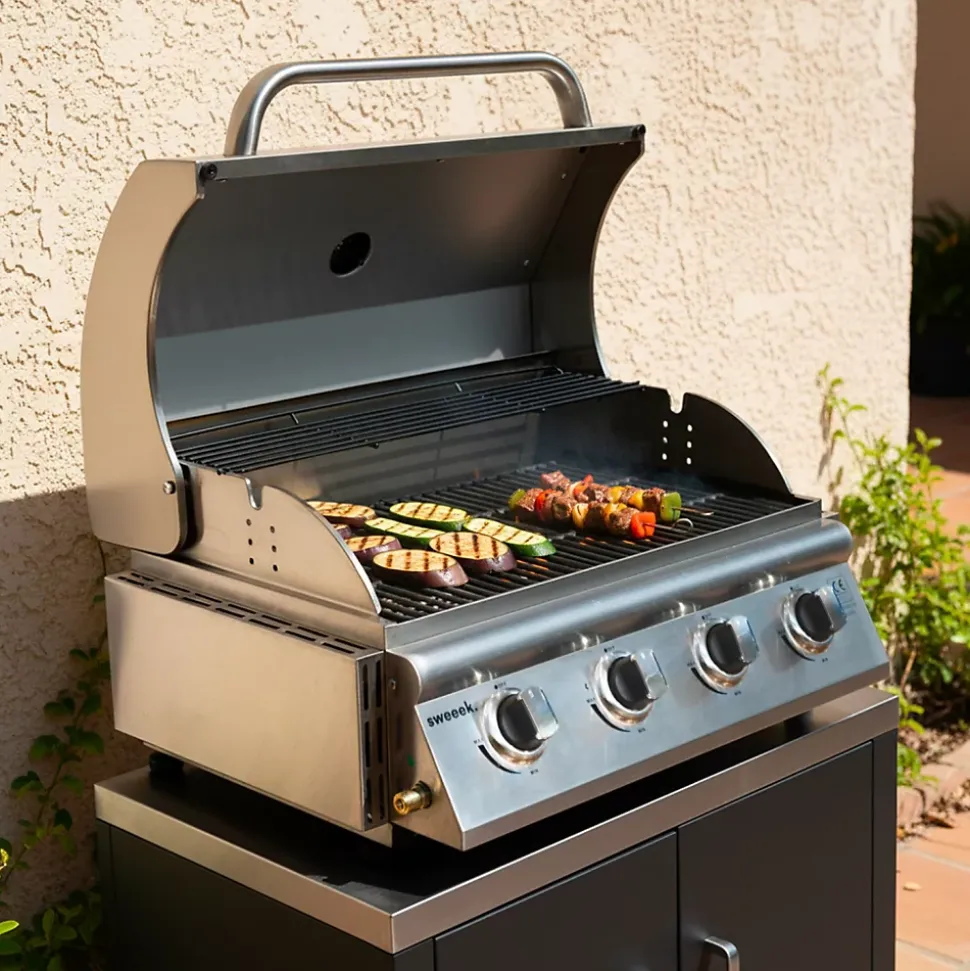 Barbecue à gaz avec 4 brûleurs à poser avec récupérateur de graisse