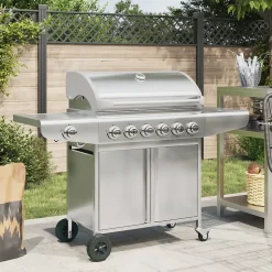 Barbecue à gaz avec 7 brûleurs argent acier inoxydable vidaXL