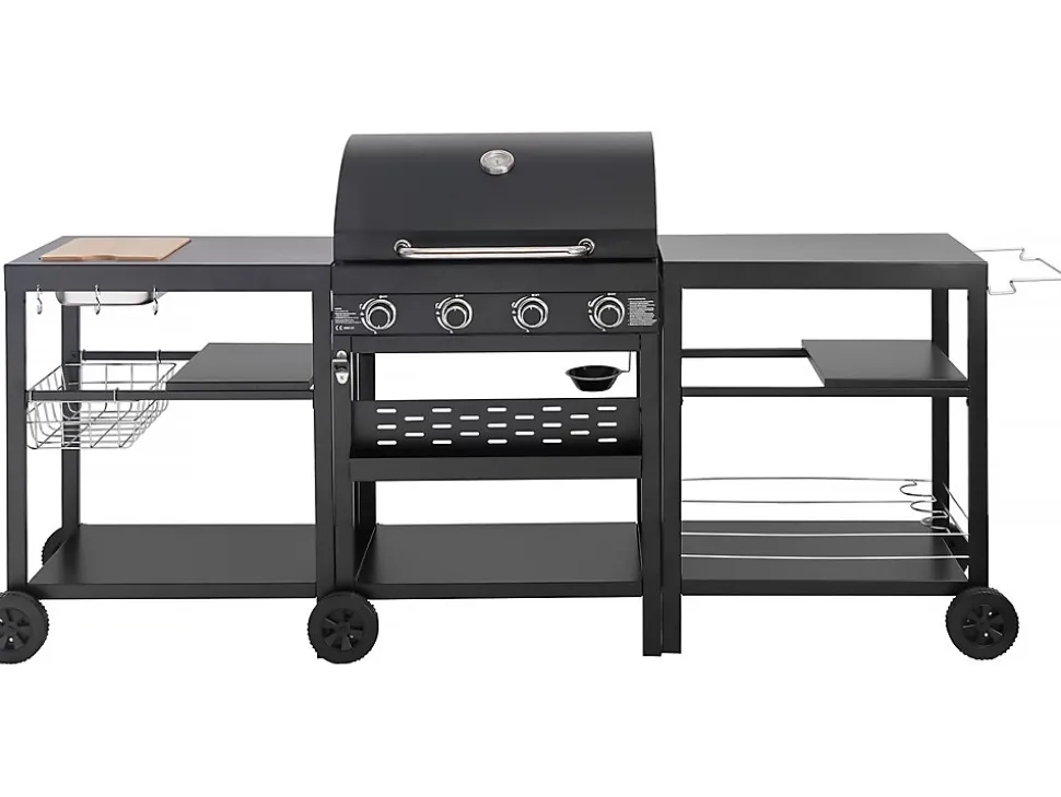 Barbecue à gaz cuisine d'extérieur 12 kw 4 brûleurs Noir