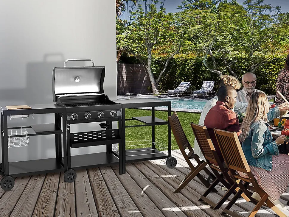 Barbecue à gaz cuisine d'extérieur 12 kw 4 brûleurs Noir