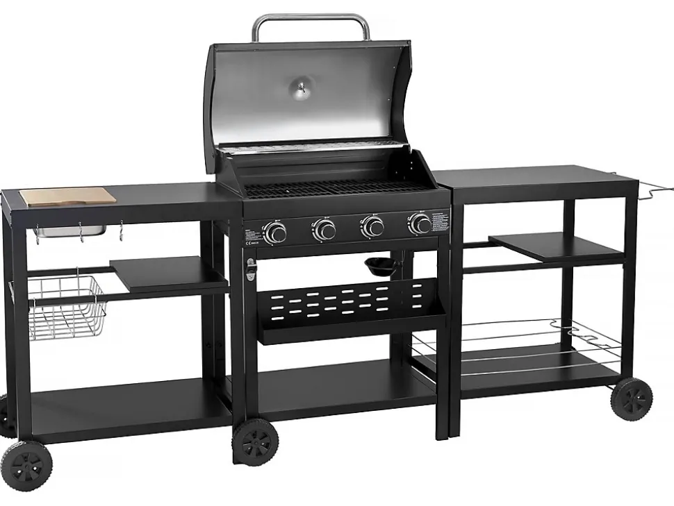 Barbecue à gaz cuisine d'extérieur 12 kw 4 brûleurs Noir