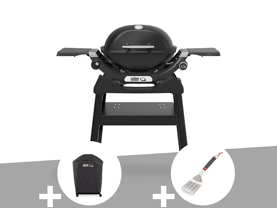 Barbecue à gaz Q 1200N noir avec pied + Housse + Spatule - Weber