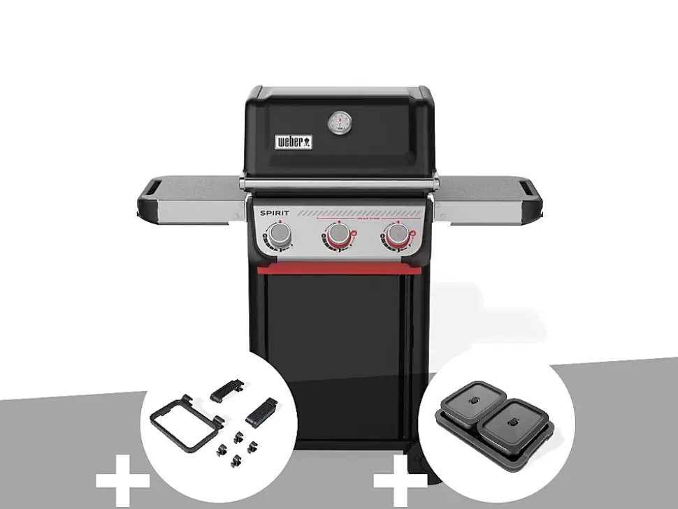 Barbecue à gaz Spirit E-325 + Set d'accessoires clipsables Weber Works + Kit de préparation et de service - Weber