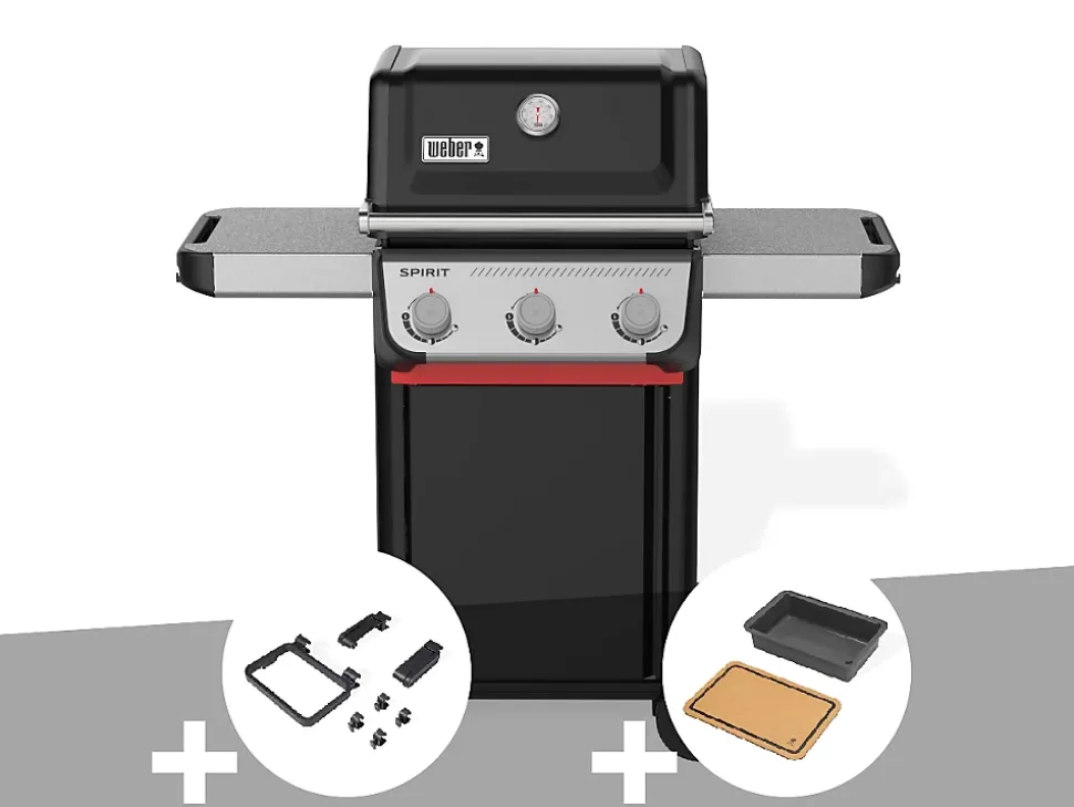 Barbecue à gaz Spirit E-310 + Set d'accessoires clipsables + Bac et planche à découper - Weber