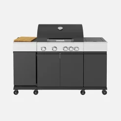 Barbecue gaz 4 brûleurs + 1 feu latéral MAXIM noir. Acier. thermomètre intégré. récupérateur de graisse. grille de chauffe. L