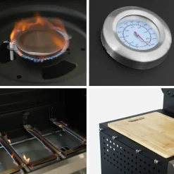 Barbecue gaz 4 brûleurs + 1 feu latéral MAXIM noir. Acier. thermomètre intégré. récupérateur de graisse. grille de chauffe. L