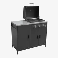 Barbecue gaz 3 brûleurs . noir. 3 portes et 2 espaces de rangement