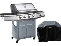 Barbecue gaz avec LED "Bingo 5" 5 Brûleurs dont 1 latéral 15.2kW + Housse protection Argenté
