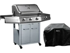 Barbecue Gaz "Bingo 4" 4 brûleurs dont 1 latéral 14kW + Housse protection Argenté