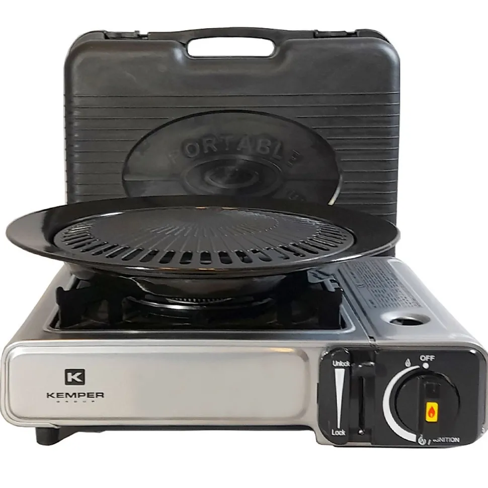 Barbecue gaz Grill 2en1 Réchaud gaz piézo 2200 W + 8 cartouches gaz butane KEMPER
