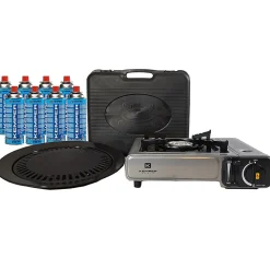 Barbecue gaz Grill 2en1 Réchaud gaz piézo 2200 W + 8 cartouches gaz butane KEMPER