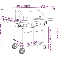 Barbecue gril à gaz avec 5 brûleurs noir acier enduit de poudre vidaXL