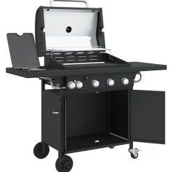 Barbecue gril à gaz avec 5 brûleurs noir acier enduit de poudre vidaXL