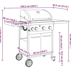 Barbecue gril à gaz avec 4 brûleurs noir acier enduit de poudre vidaXL