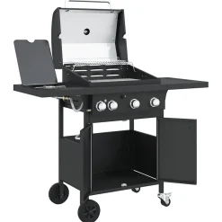 Barbecue gril à gaz avec 4 brûleurs noir acier enduit de poudre vidaXL