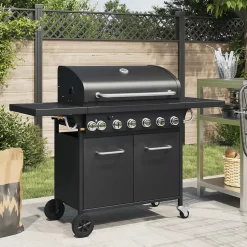 Barbecue gril à gaz avec 7 brûleurs noir acier enduit de poudre vidaXL