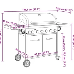 Barbecue gril à gaz avec 7 brûleurs noir acier enduit de poudre vidaXL