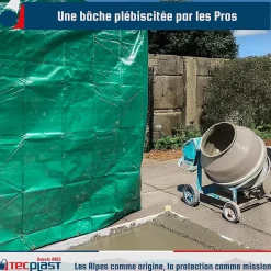 Bâche de Chantier 3x5 m - TECPLAST - HQ250CH - Verte et Marron - Haute Performance - Bâche de protection étanche pour Travaux