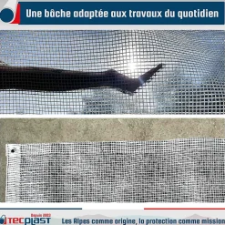 Bâche de Chantier 2x3 m - TECPLAST TR170CH - Bâche Armée Transparente - Haute Qualité - Protection imperméable Travaux d'extérieur