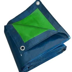 Bâche de Chantier 4x5 m - TECPLAST - SR150CH - Bleue et Verte - Haute Qualité - Bâche de protection imperméable pour Travaux