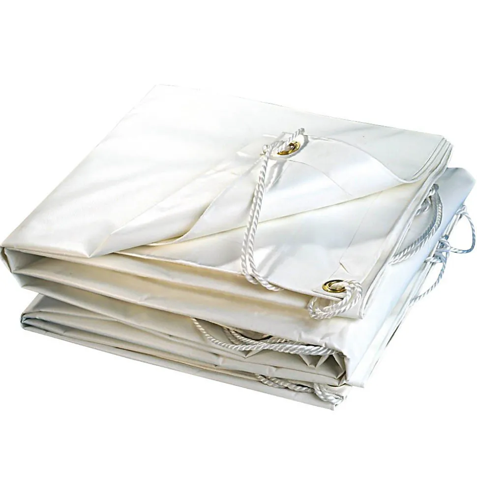 Bâche de protection PVC blanche 3x5m avec oeillets et cordelettes - pour couvrir mur, toiture, remorque...