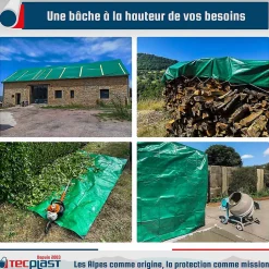 Bâche de Protection 3x5 m - TECPLAST - HQ250MU - Verte et Marron - Haute Performance - Bâche étanche - Résistance Anti-UV