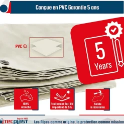 Bâche pour Carport 2x3 m Blanc Crème - Garantie 5 ans TECPLAST - LP506CP - Toile PVC étanche pour abri de voiture