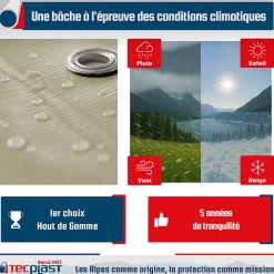 Bâche pour Carport 2x3 m Blanc Crème - Garantie 5 ans TECPLAST - LP506CP - Toile PVC étanche pour abri de voiture