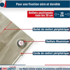 Bâche pour Carport 2x3 m Blanc Crème - Garantie 5 ans TECPLAST - LP506CP - Toile PVC étanche pour abri de voiture