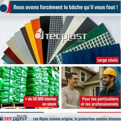 Bâche pour Carport 3x5 m Gris anthracite - Garantie 5 ans TECPLAST - LP506CP - Toile PVC étanche pour abri de voiture