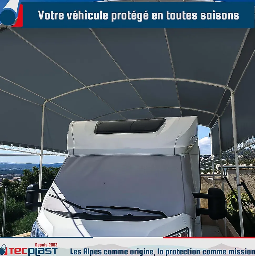 Bâche pour Carport 4x5 m Gris anthracite - Garantie 5 ans TECPLAST - LP506CP - Toile PVC étanche pour abri de voiture