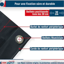 Bâche pour Carport 4x5 m Gris anthracite - Garantie 5 ans TECPLAST - LP506CP - Toile PVC étanche pour abri de voiture