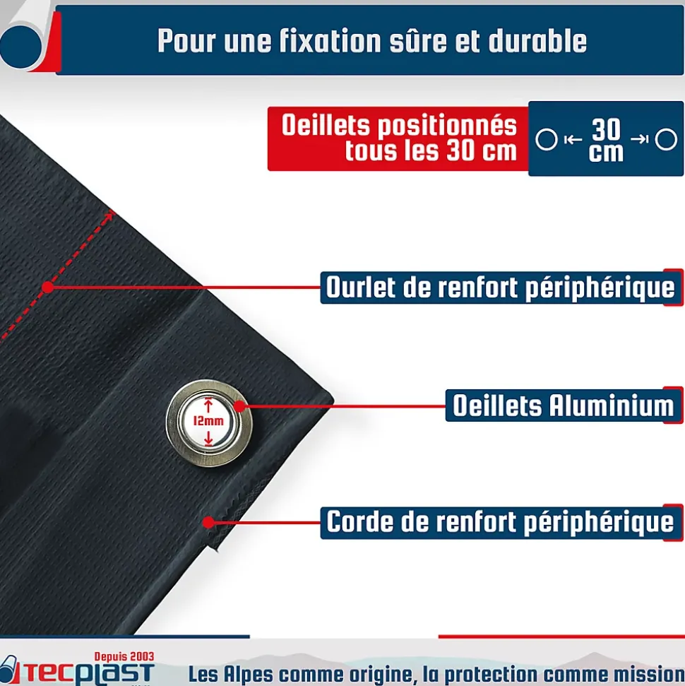 Bâche pour Carport 4x5 m Gris anthracite - Garantie 5 ans TECPLAST - LP506CP - Toile PVC étanche pour abri de voiture