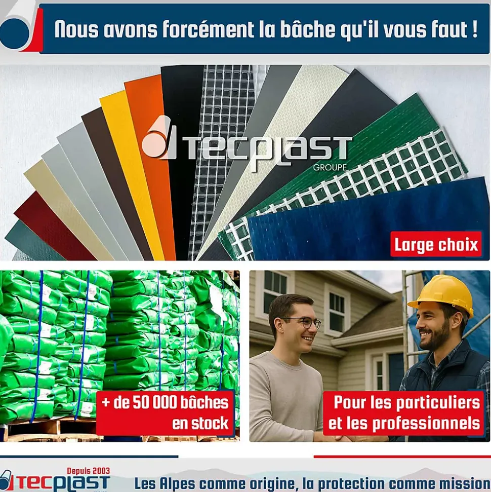 Bâche pour Carport 4x5 m Gris anthracite - Garantie 5 ans TECPLAST - LP506CP - Toile PVC étanche pour abri de voiture