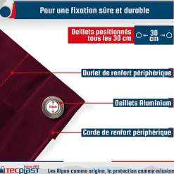 Bâche pour Carport 4x6 m Rouge Bordeaux - Garantie 5 ans TECPLAST - LP506CP - Toile PVC étanche pour abri de voiture