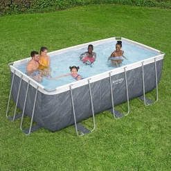 Bestway Piscine hors sol - Rectangulaire - Power Steel - Décor marbre - 412 x 201 x 122 cm
