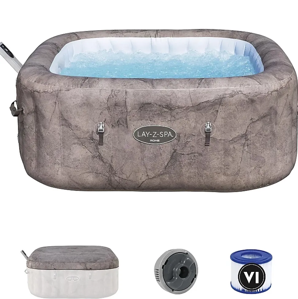 Bestway Spa gonflable carré Lay-Z-Spa Rome Smart AirJet EnergySense avec WiFi 4-6 personnes